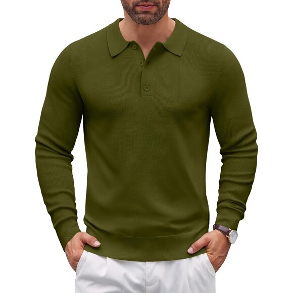 Other - Mens Knit Polo Sweater Long Sleeve Polo Sweaters Casual Knitted Button Collar Pu
